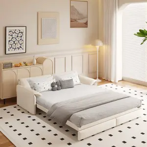 Aobtkel®66" Queen Pull Out Sofa Bed, 3-in-1 Convertible Sleeper Sofa with Side Storage,Multi-Functional Velvet Loveseat Bed for Living Room