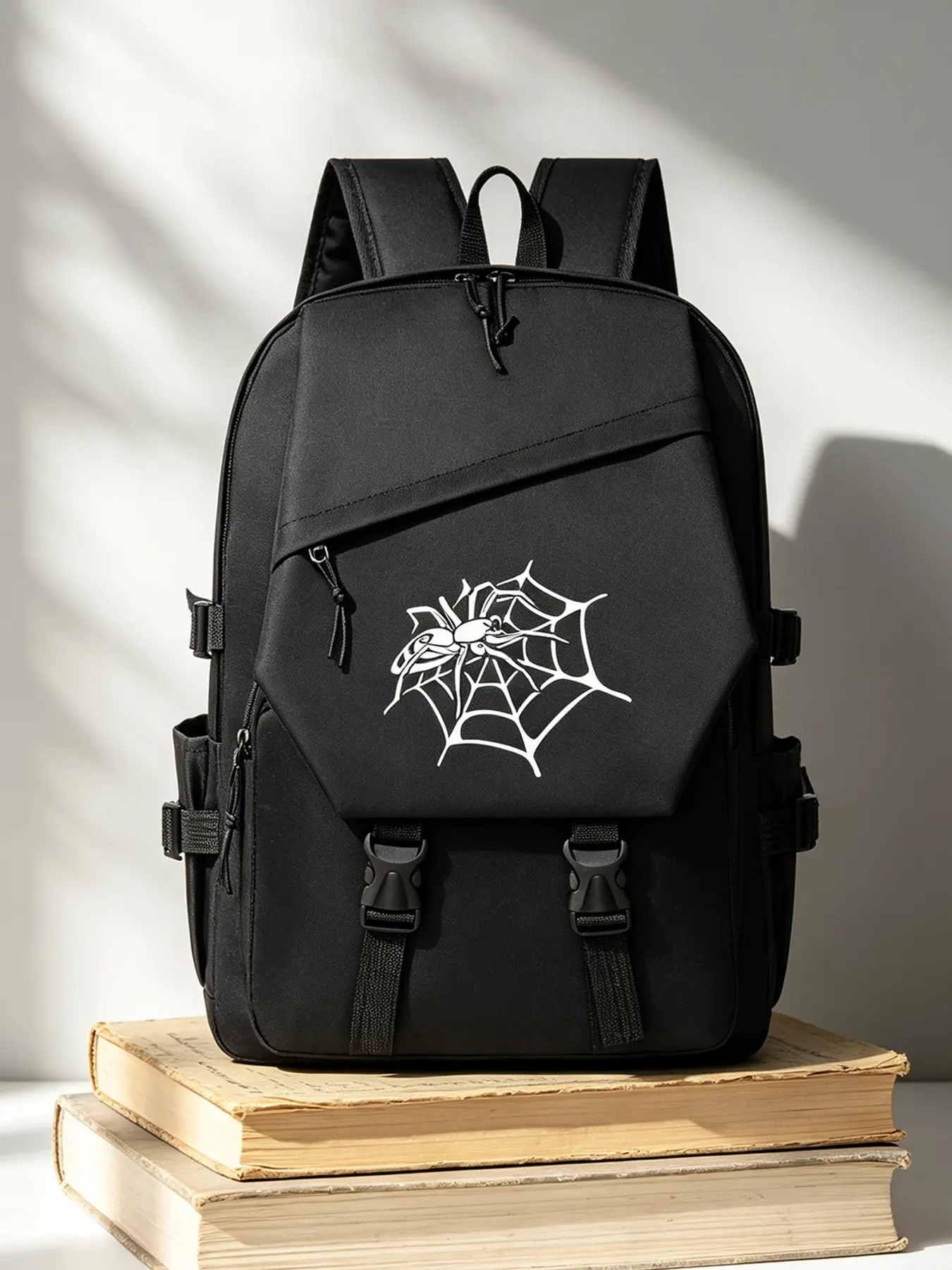 Spider Print Backpack, Casual Laptop Bag, Large Capacity Lightweight Design, Ideal for School, Daily Use, Street Style, Outdoor Activities