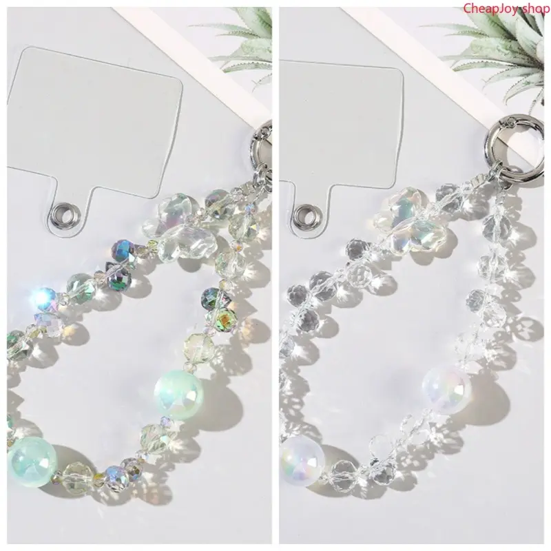2pcs-Ins Style Crystal Butterfly Charm, versatile beaded chain works as phone lanyard, bag pendant and keychain, shiny crystal decor accessory, trendy ornament for daily styling, shopping and outdoor outings