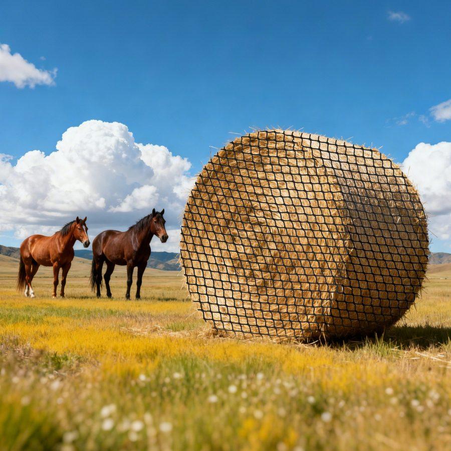 VEVOR Round Bale Hay Net, 5.91x 5.91x 5.91 ft, 1.65 inch Holes, PE Material, Knotless Design, with Zip Ties, Needle Shuttle, Repair Twine and Storage Bag, Slow Feeder Round Bale Net for Horses VEVOR Round Bale Hay Net, 5.91x 5.91x 5.91 ft, 1.65 inch Holes, PE Material, Knotless Design, with Zip Ties, Needle Shuttle, Repair Twine and Storage Bag, Slow Feeder Round Bale Net for Horses