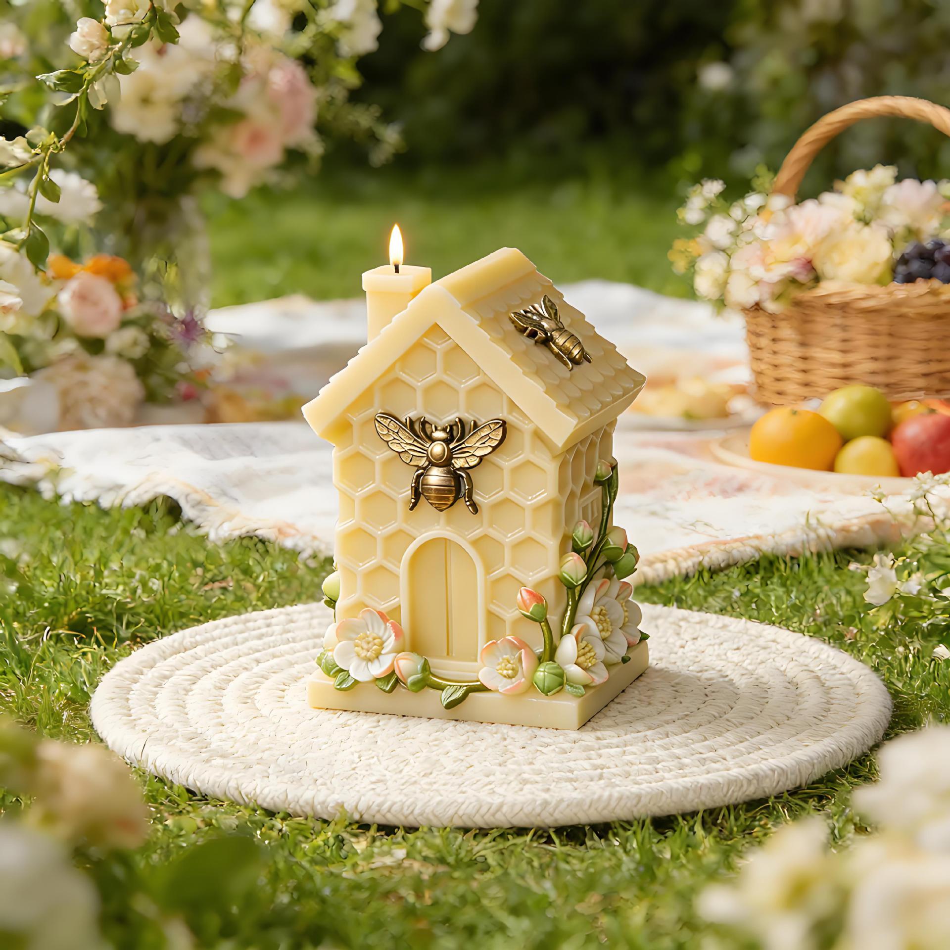 Honeycomb Small House Embossed Flower Candle Mold DIY Honeycomb Hut Shape Multifunctional Aromatherapy Plaster Epoxy Soap Mold Easy To Release Creative Handmade Ornaments