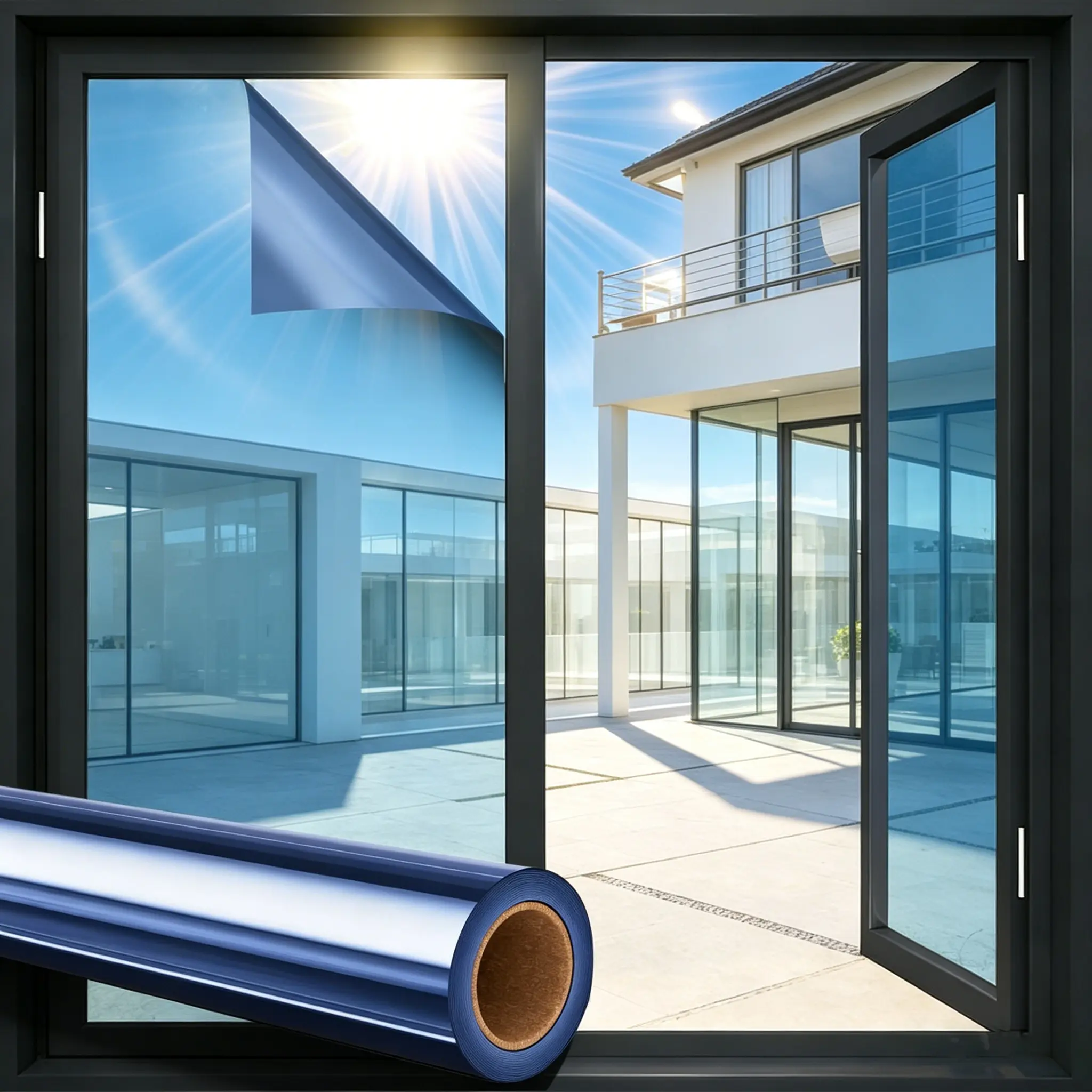 Summer One Way Reflective Window Privacy Film, Static Cling Heat UV Blocking Window Tint, Renter Friendly Insulation Privacy Cover for Home Office Balcony Glass Doors & Windows Blackout Heat-Control