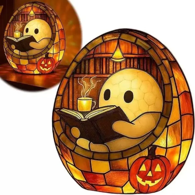 Halloween Ghost Reading Lamp Resin Decorative Ornament, Unique Halloween Decoration, Perfect for Parties and Home Décor