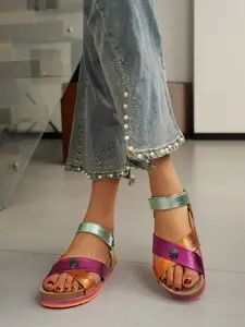 2026 New Colorblock Metallic Sandals for Women, Summer Open-Toe Soft Sole Casual One-Strap Beach Shoes, Comfortable and Stylish Footwear
