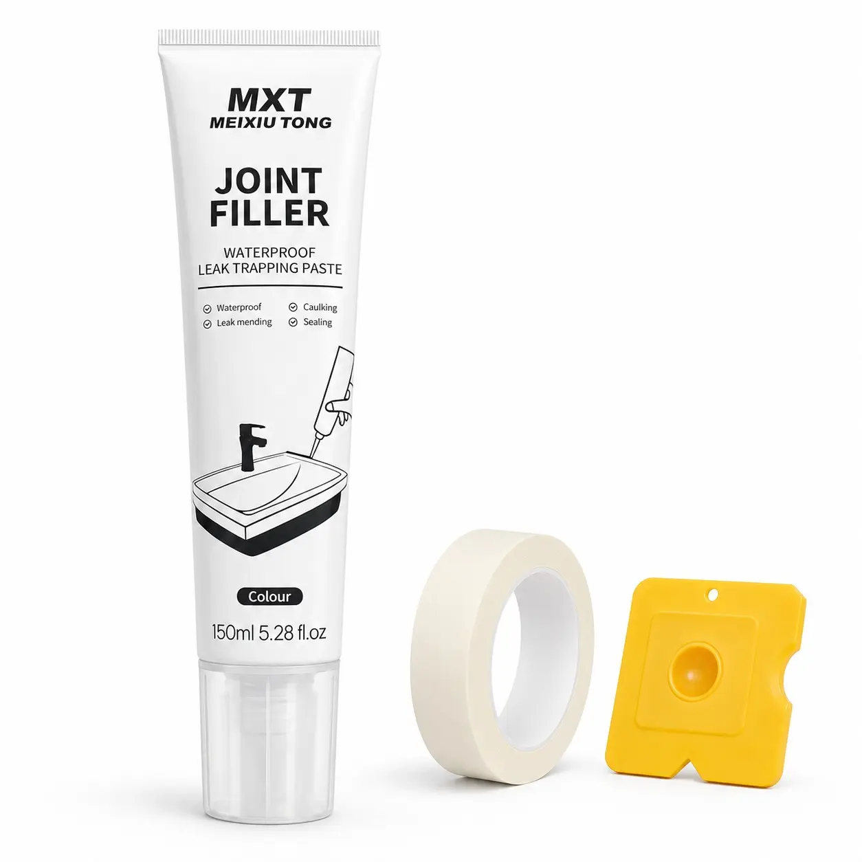 Waterproof Gap Filler Kit, Interior Leak Trapping Paste, Joint Filler, 150ML Tile Seam Repair Sealant, Bathroom Kitchen Sink Tile Edge Repair, Includes Masking Paper & Scraper