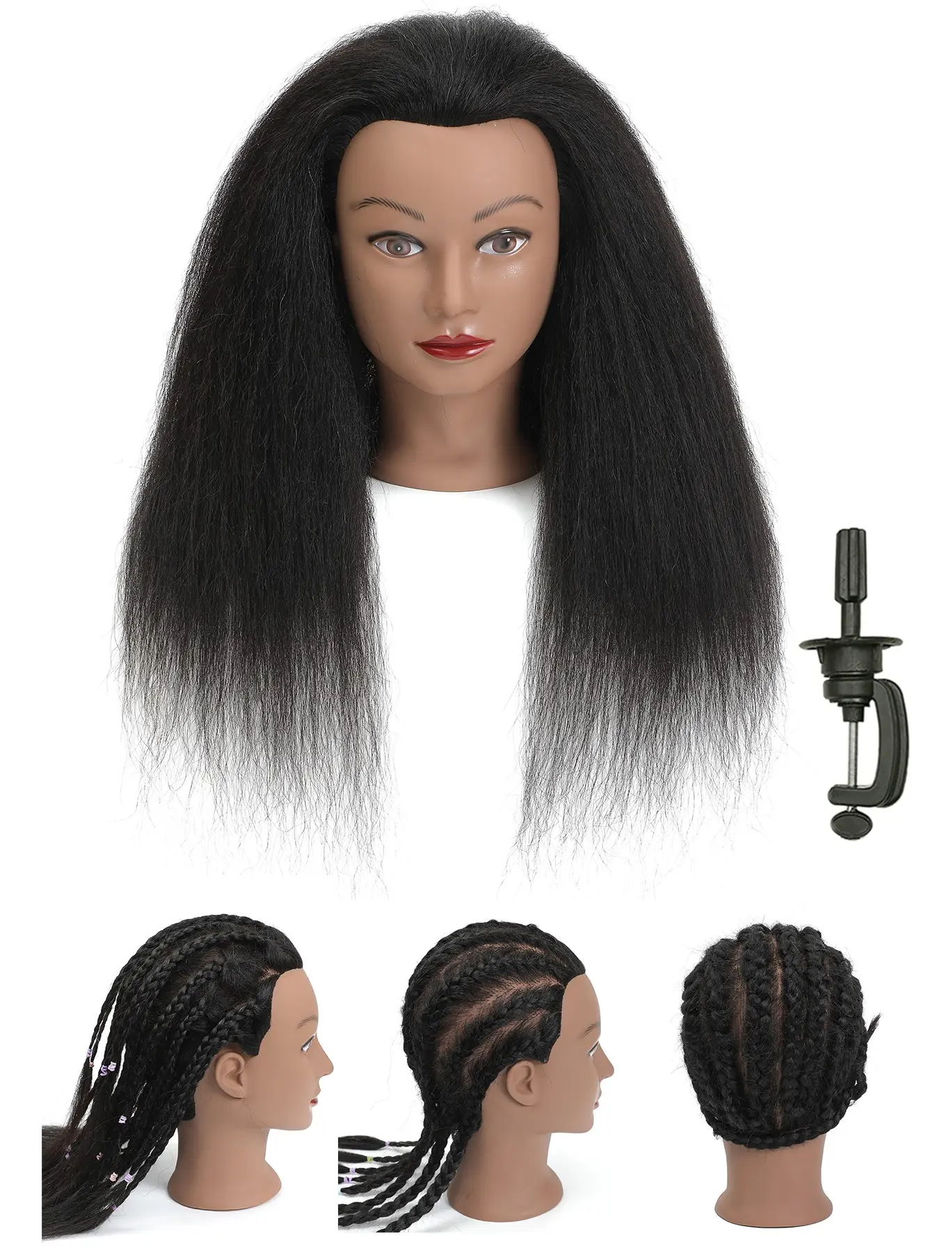 18 Inch Real Hair Mannequin Head, Training Head for Hairdresser Practice, Braiding & Styling, Includes Clamp Stand, Adjustable Stand, 200g, All Seasons