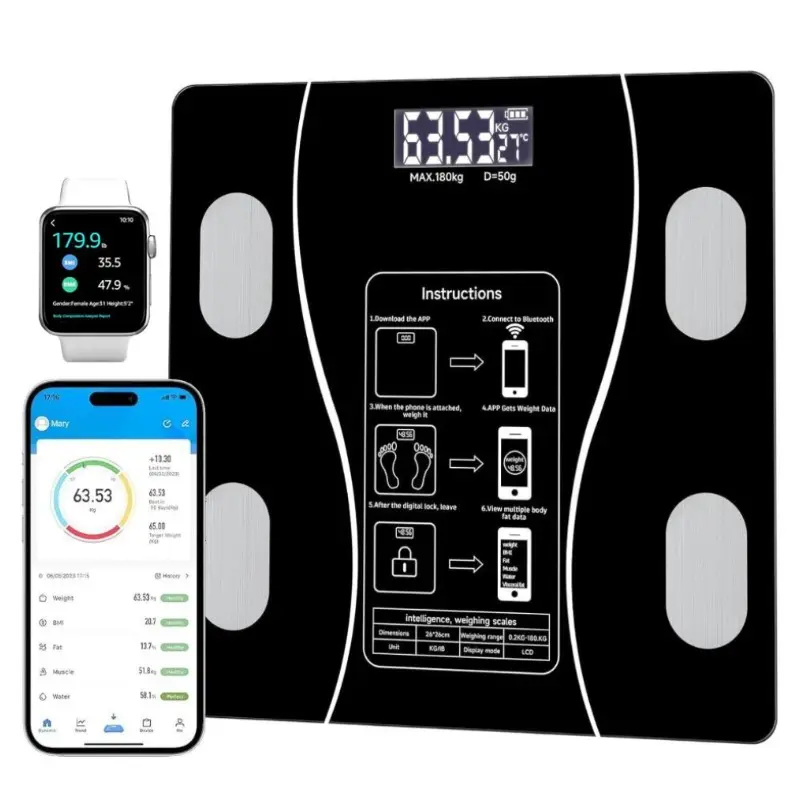 1 PCS Smart Bluetooth Body Fat Scale - Digital Weight Scale with Smart APP Sync, 400lbs Capacity, Black, Perfect for Home Office Use & Gift Choice