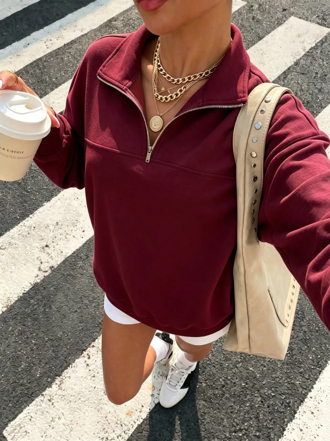 Women's Plain Half-Zip Sweatshirt, Casual Loose-Fit Long Sleeve Top, Soft Street Style, Fall & Winter Fashion, Comfortable Daily Wear