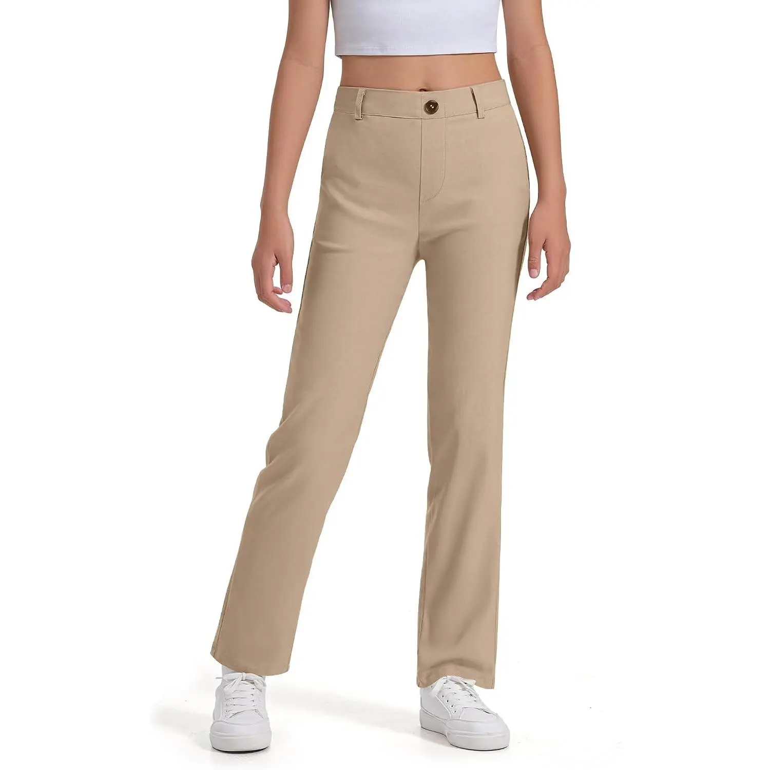 Girls High Stretch Uniform Pants with Pockets - Kids Dress PantsGift