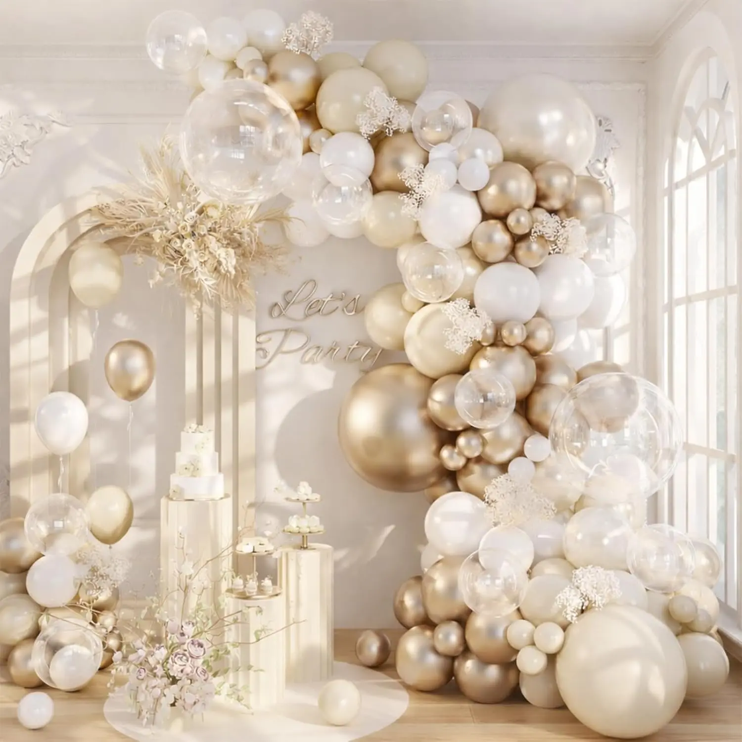 Beige Champagne Balloon Garland Arch Kit, Metallic  Sand  White Clear Champagne Balloons for Engagement Bridal  Shower Wedding Anniversary Birthday Party Decorations