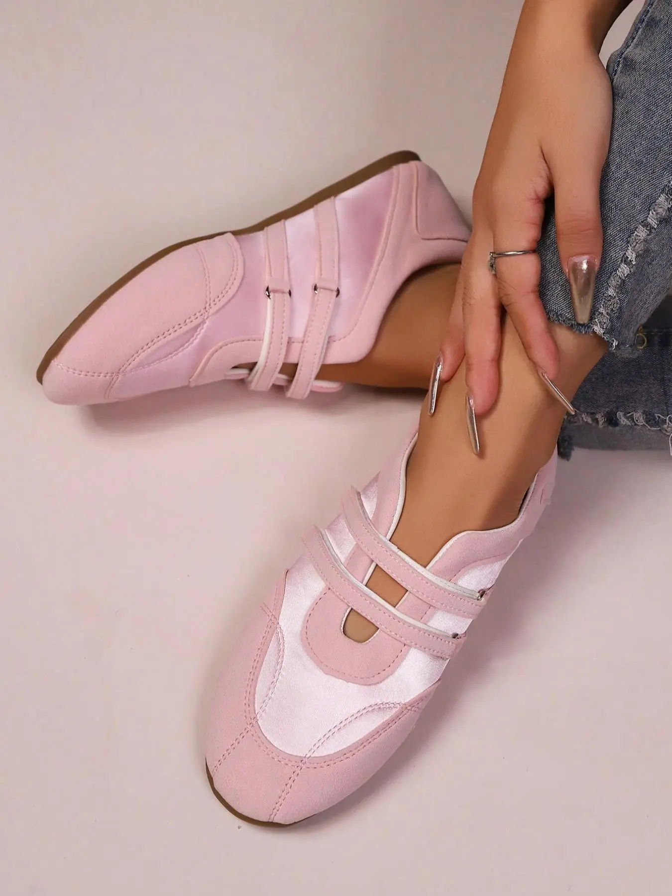 Pure Color Preppy College Velcro Shoes, Ballet Style Casual Sports Lightweight Comfortable, Wedding Party Office Gym Outdoor All Seasons