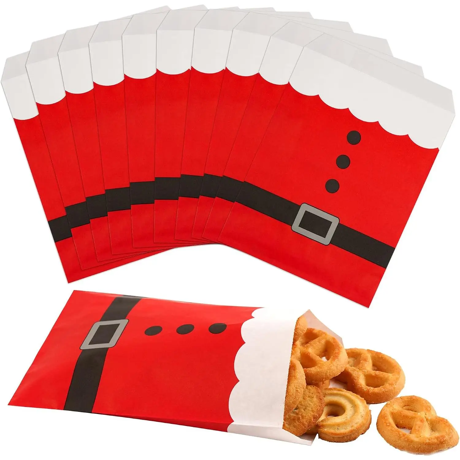 Christmas Santa Clause Suit Bags Xmas Paper  Bags Candy Goodie Bags for Holiday Supplies, Presents Candies Cookies Bundle