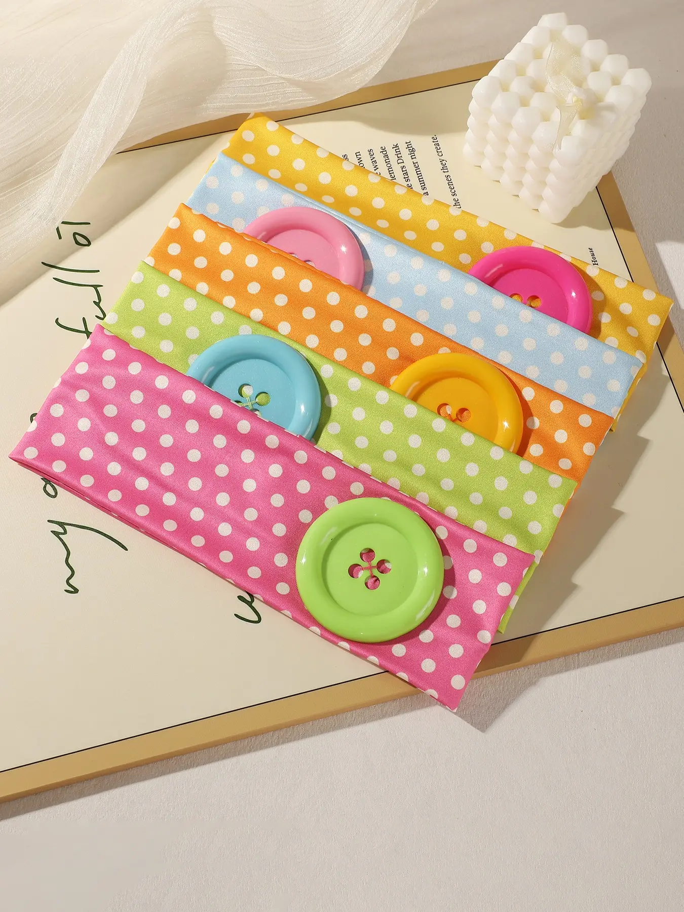 5pcs Candy Color Polka Dot Hairbands for Women, Soft and Comfortable, Large Button Design, Sweat-Proof Sports Headbands, Summer Holiday Headbands