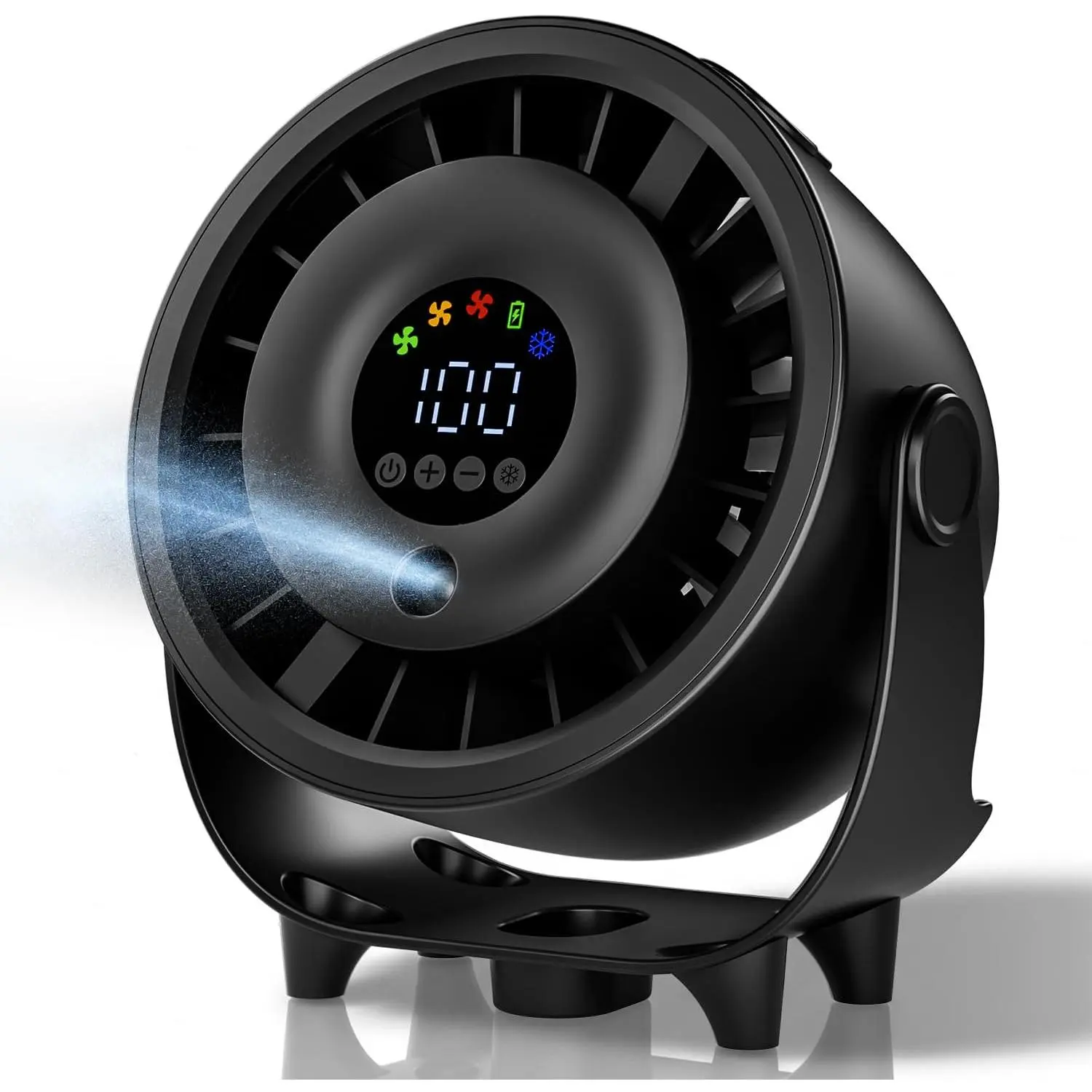 Desk Fan, Turbo Table Fan for Bedroom, Desktop Fans with Mist , 100-Speed Digital Display, Low Noise, 120° Rotating, Rechargeable , Wall-Mounted Design for , Office, Travel, Black