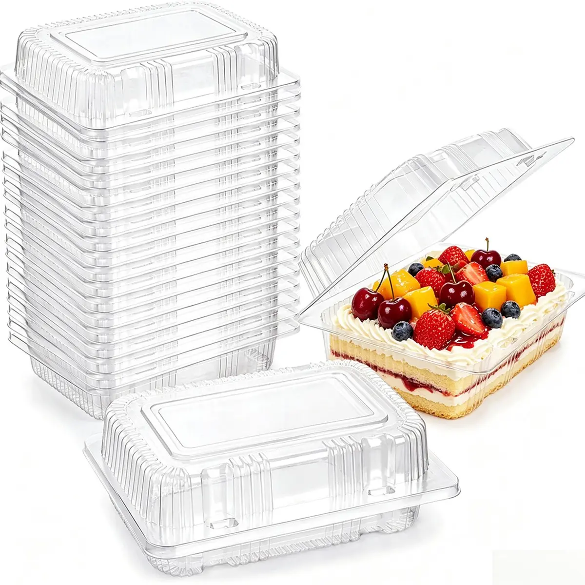 50/100pcs Clear Plastic Bread Boxes, Food Containers with Hinged Lids, Ideal for Sandwiches, Pastries, Fruit, Salads, Desserts, Cakes