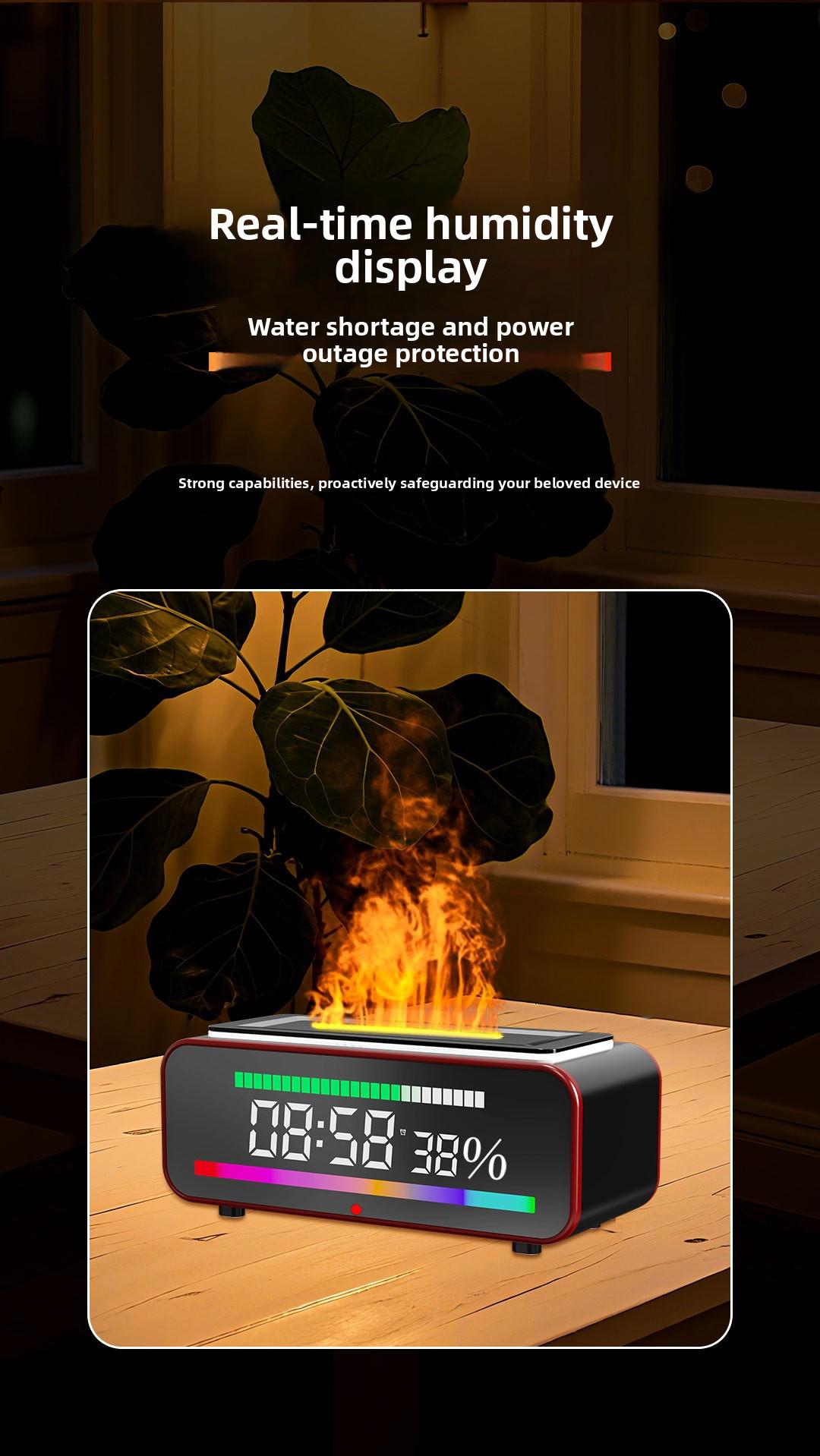 Aroma Diffuser Simulated Flame Fireplace Bluetooth Speaker Humidifier Aromatherapy Machine Home Clock Alarm Clock Diffuser