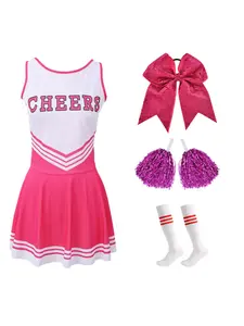 Cheerleading Team Cheering 4-piece Outfit Paired with Top Bow and Accessories Stage Performance Costume