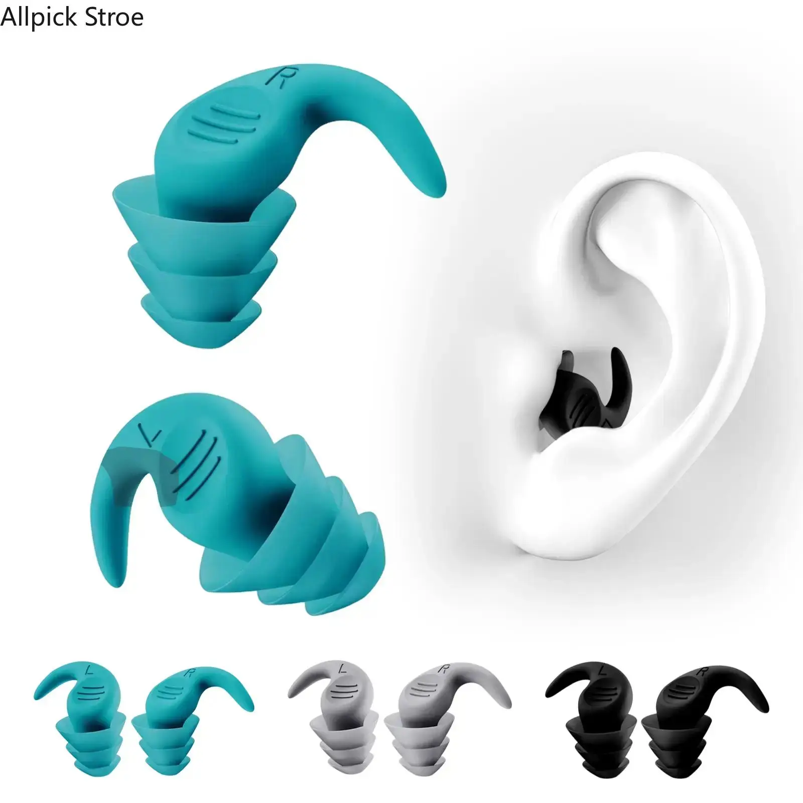 Swimming Ear Plugs 3 Pairs Waterproof Reusable Silicone for Pool Beach Water Sports for Adults Kids