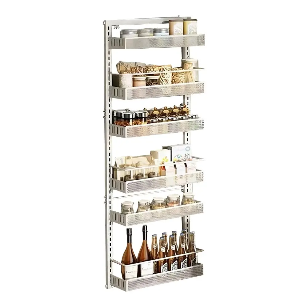 Door Organizer 6 Tier Pantry over the , Adjustable Height Carbon Steel Door Shelf Organizer, Wall-Mounted Hanging over the Door Spice Rack