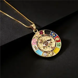 Women’s Gold Tone Copper Chain Necklace with Oil Drip Evil Eye Pendant, Trendy Fashion Costume Jewelry, Sweet Birthday & Party Gift for Ladies