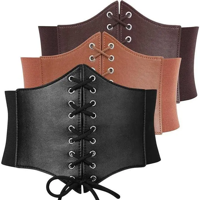 SUOSDEY Women's Vintage Style Lace-up Corset Belt, Comfortable Wide PU Leather & Elastic Waspie Waist Cinch for Dresses, Halloween Costume Accessory, Dress, Accessories, Graduation Gift, Birthday Gift, Anniversary Gift