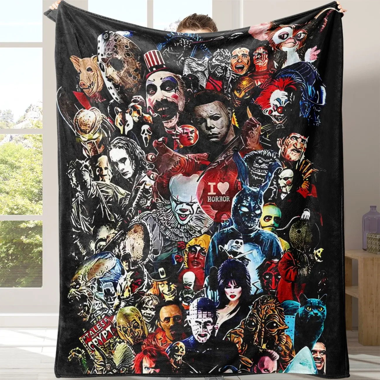1pc Horror Movie Character Flannel Blanket, Cozy Soft Nap Blanket for Sofa Bed, Warm Lightweight Blanket for Home Office Travel Camping, blanket for couch