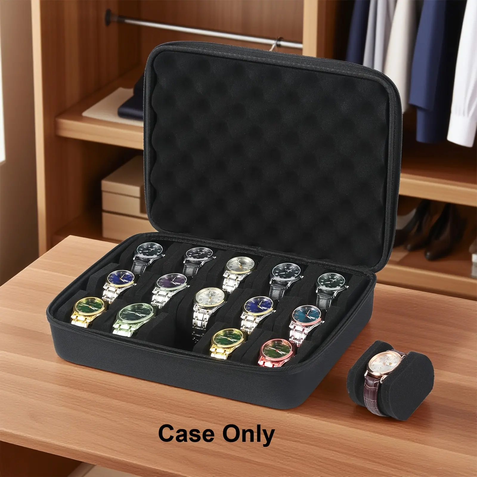 15 Card Watch Box, Can Store 15 Watches, Suitable for Various Sizes, Comes with Shockproof Sponge Pillow, Convenient for Travel, Hard Shell Watch Protection, Home Watch Storage