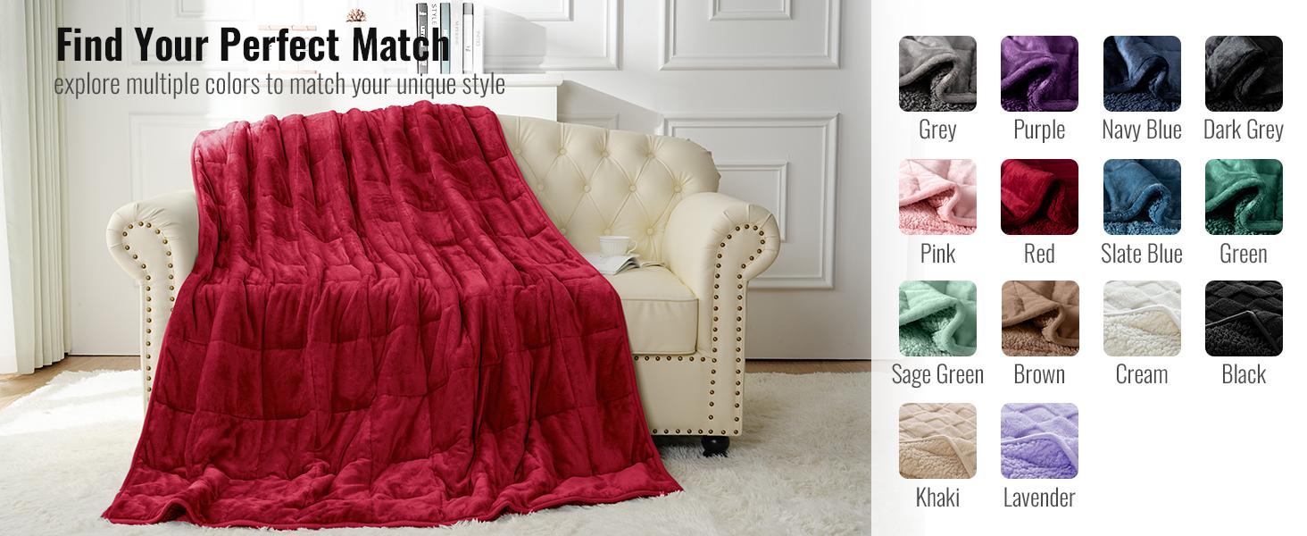 Weighted for Adults Queen Size, 15lbs 60x80 inches Blanket with Soft Warm Plush Fleece, Washable Thick Throw for Sleep, Anxiety and Calming, Red