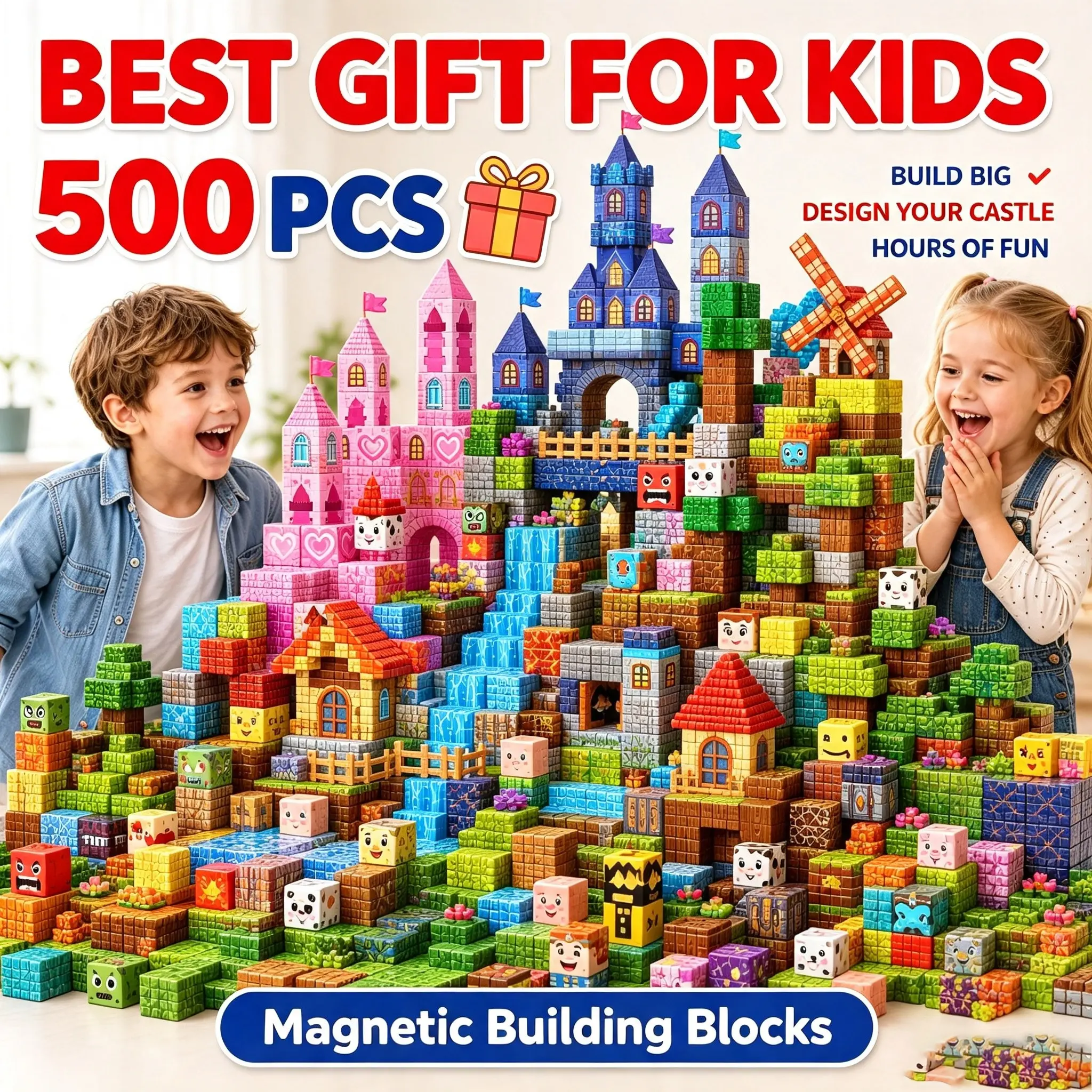 Large Magnetic Tiles Building Blocks 100 200 300 500 PCS STEM Construction Toy for Kids Ages 3-8 Creative Educational Learning Toy Develops Spatial Skills Problem Solving Birthday Gift for Boys Girls