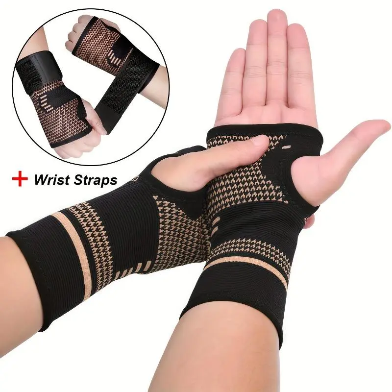 Men & Women's 2-Pack Copper Fiber Compression Wrist Gloves - Adjustable Breathable Mesh Brace, Anti-Injury Support Gear for Sports, Crafts & Daily Wear