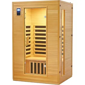 2 Person Sauna, Low EMF 6 Heating Plate Infrared Wooden Dry Steam Sauna with MP3 Auxiliary Connection, Dual Controls, Iron Shirt Wall Plate, Home Spa Day Use, Gift(3 Boxes)