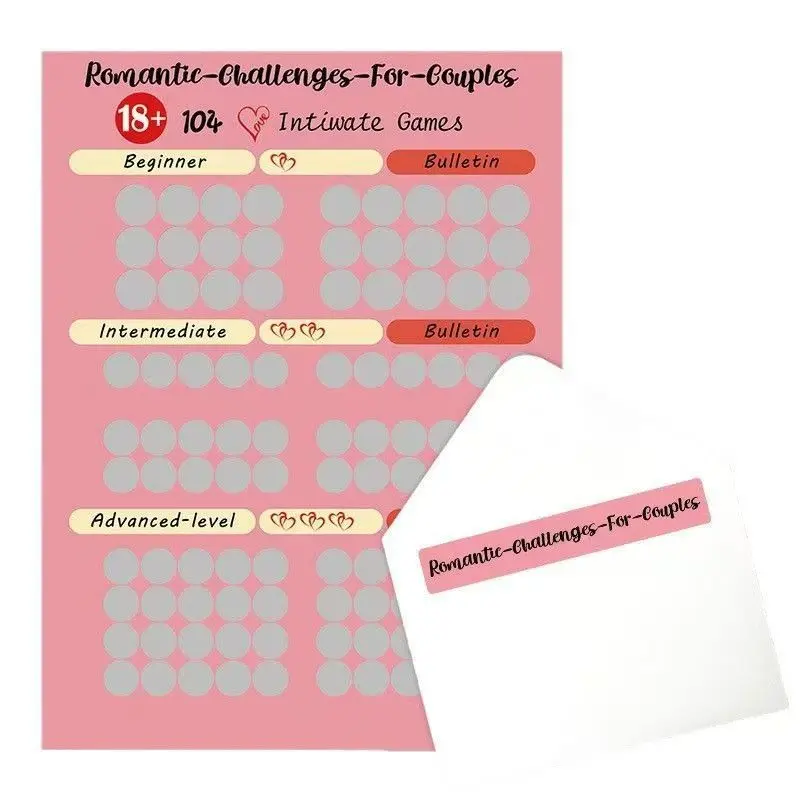 Valentine's Day Scratch-Off Poster, 100 Positions Challenge Date Scratch-Off Poster, Couple Gift with Envelope, Romantic Present