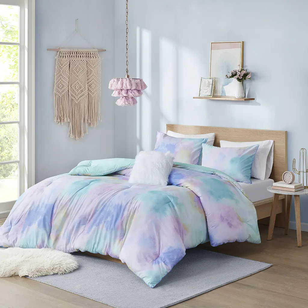 ARCH Watercolor Tie Dye Printed Comforter Set Twin/Twin XL Size Soft Microfiber Bedding with Matching Throw Pillow, Lightweight All-Season Down Alternative Quilted Blanket for Bedroom Guest Room Dorm, Machine Washable, Home Furniture and Household