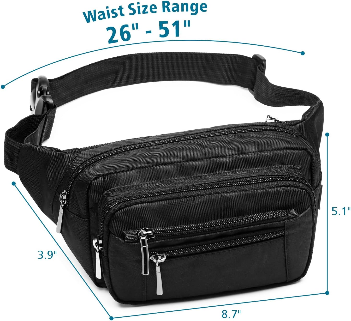 Fanny Pack for Women Men - Fanny Packs for Women Cross  Everywhere Belt Bag Bum Bag with 6 Zipper Pockets Plus Size & Adjustable Strap for Traveling Cycling Running Hiking