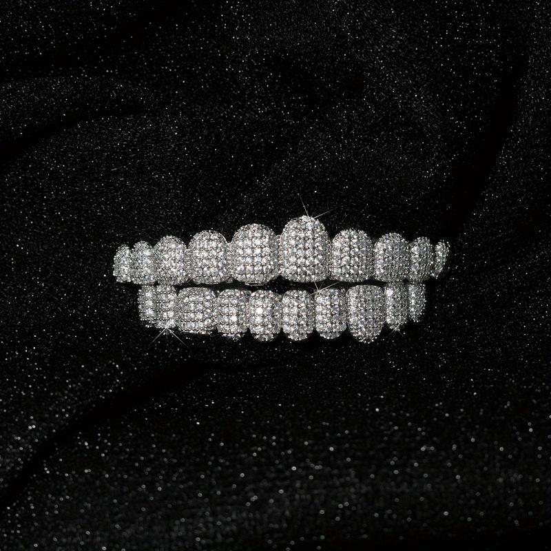 ZZHS Hip Hop Cubic Zirconia Teeth Grills 2pcs Set - 20pcs Top & Bottom Grills for Rappe and Cosplaye with Glittering Finish Oral Heart Shaped Brackets Ceramic BracesTALISA