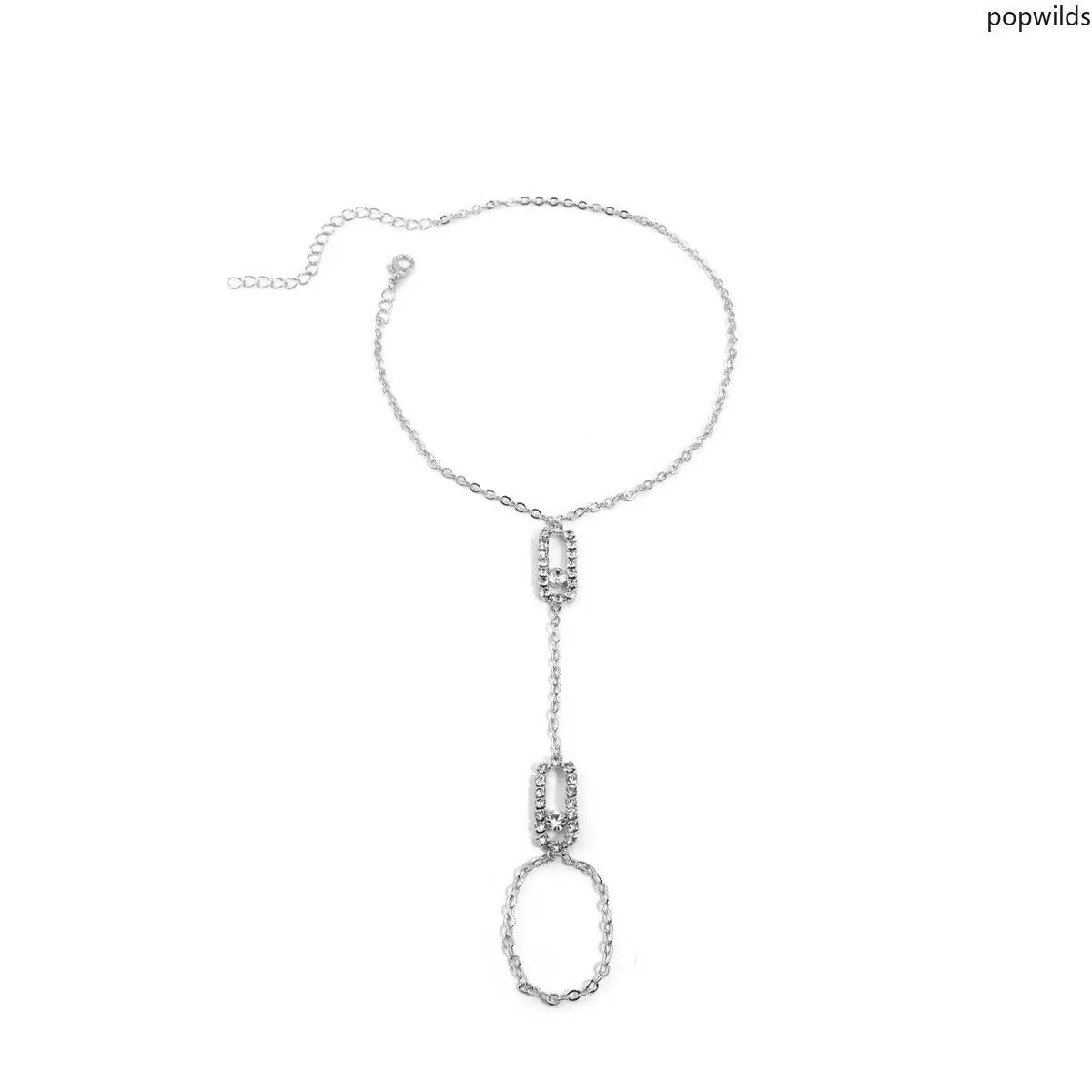 Women's Adjustable Rhinestone Linked Rings Hand Chain - Hot Hollow Geometric Finger Bracelet, Fashion Costume Jewelry Accessory, Rhinestones