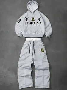 Men's Two-Piece Athletic Set: Includes a hooded sweatshirt and drawstring trousers, featuring angel and numerical print motifs—perfect for autumn and winter wear, Casual Sporty Set
