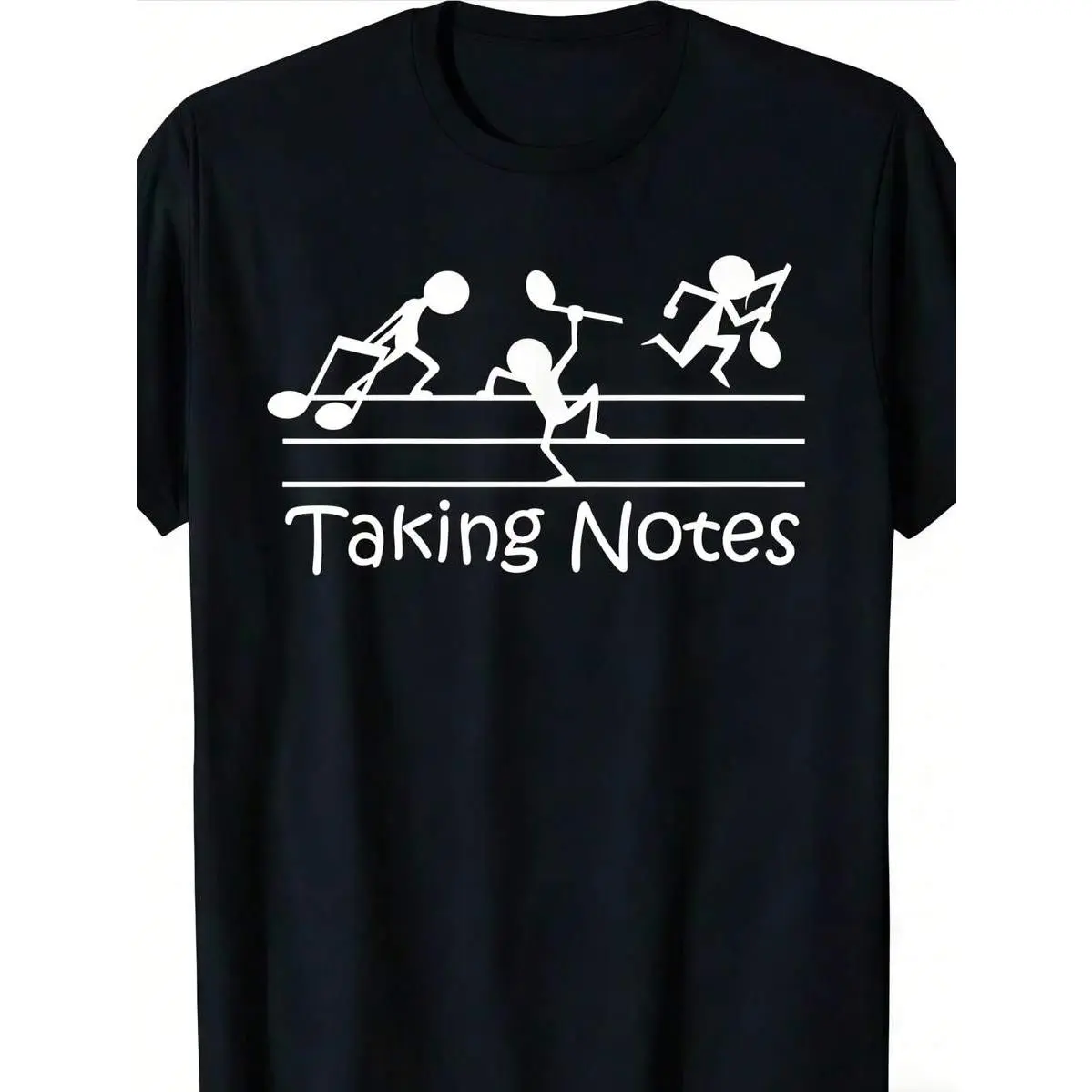 100% Cotton Music Lover's T-Shirt |   Vintage "Taking Notes" Design, Short Sleeve, Round Neck, Funny Musical Notes, Black, Perfect For Teachers & Music
