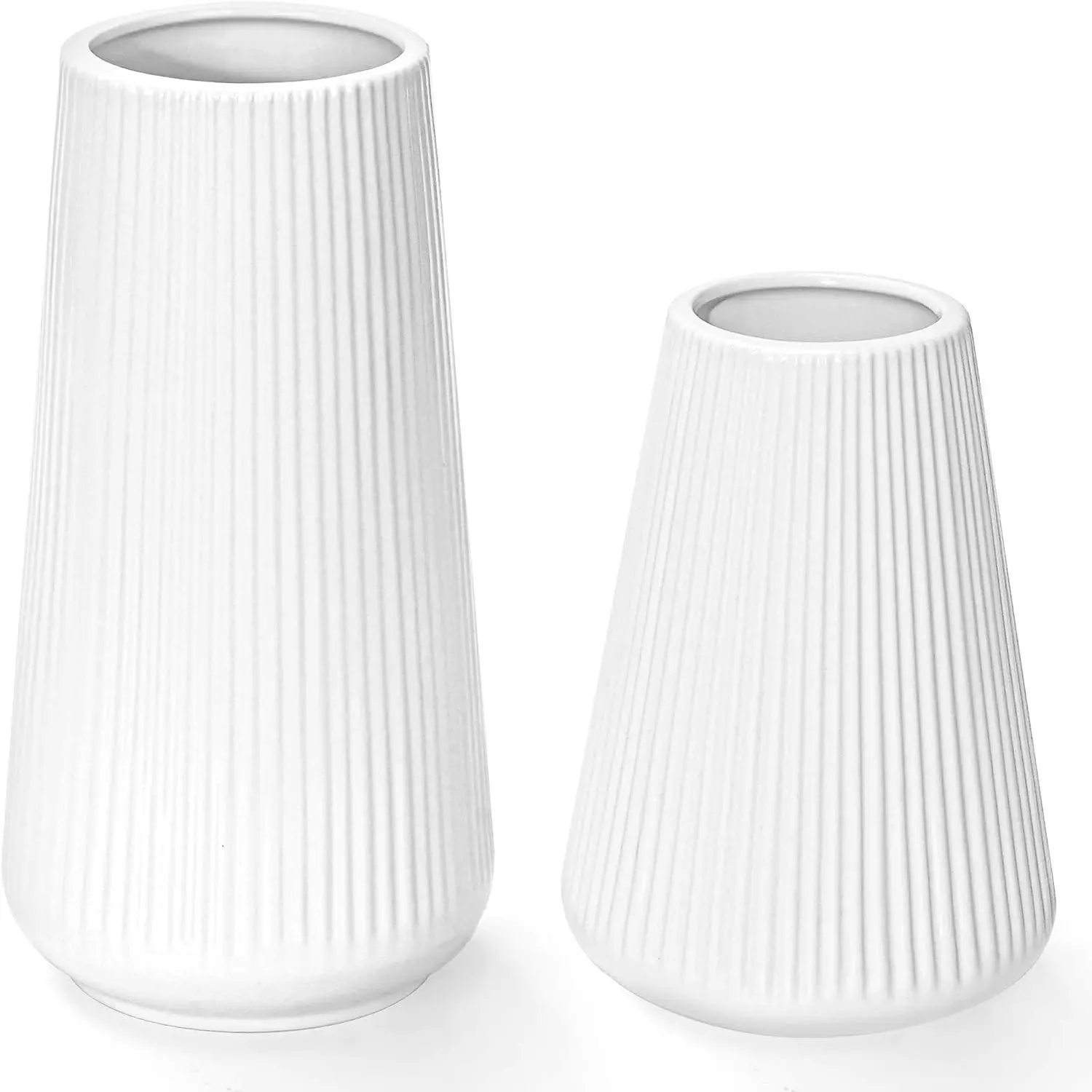 White Ceramic 2-Piece Vase Set - Small Cute Gift, Farmhouse Home Decor Centerpiece for Pampas Grass, Tabletop Organizer for Living Room, Dining Table, 2 Piece Sets