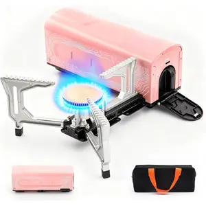 Butane Camping Stove, Portable Folding Gas Burner with Carry Bag  Camping, Emergency Use and Outdoor Cooking, Pink