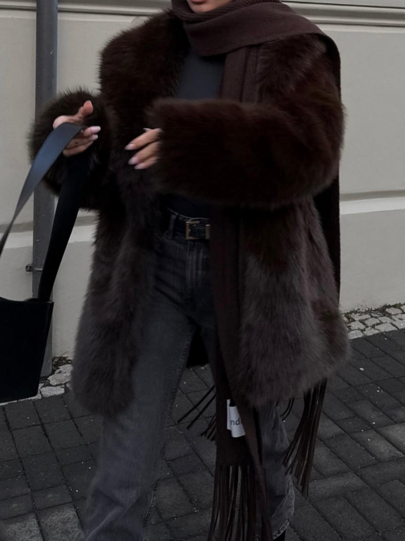 Elegant Women's Faux Fur Coat, Warm Loose-Fitting Jacket for Fall & Winter, Eco-Friendly High-End Style Outerwear