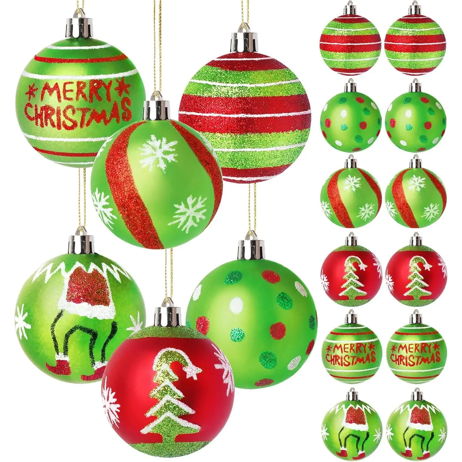 12 count 2.4 Inch Christmas Ornaments,Red and Green Christmas Ornament | Red and Green Glittering  Bulbs,Christmas Tree Ornaments Decorations,Christmas Balls  6  Design