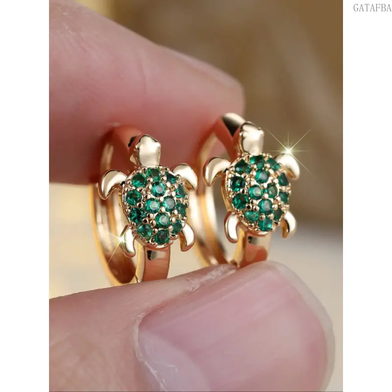 1 Pair Gold Turtle Drop Dangle Earrings for Women, Sparkly Multi-Colored Synthetic Zircon Decor Earrings, Elegant Beach Jewelry Gift for Girls, Beach Wear, Unisex,back to school,back to school haul