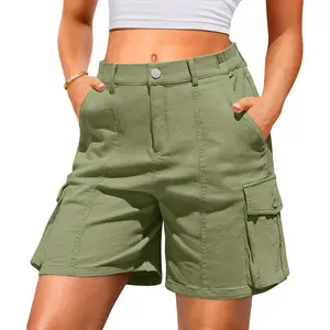 Cargo Shorts Women Bermuda Knee Length Long Hiking Shorts with Pockets Elastic Waist for Summer Casual Trendy Outfits(Gift)