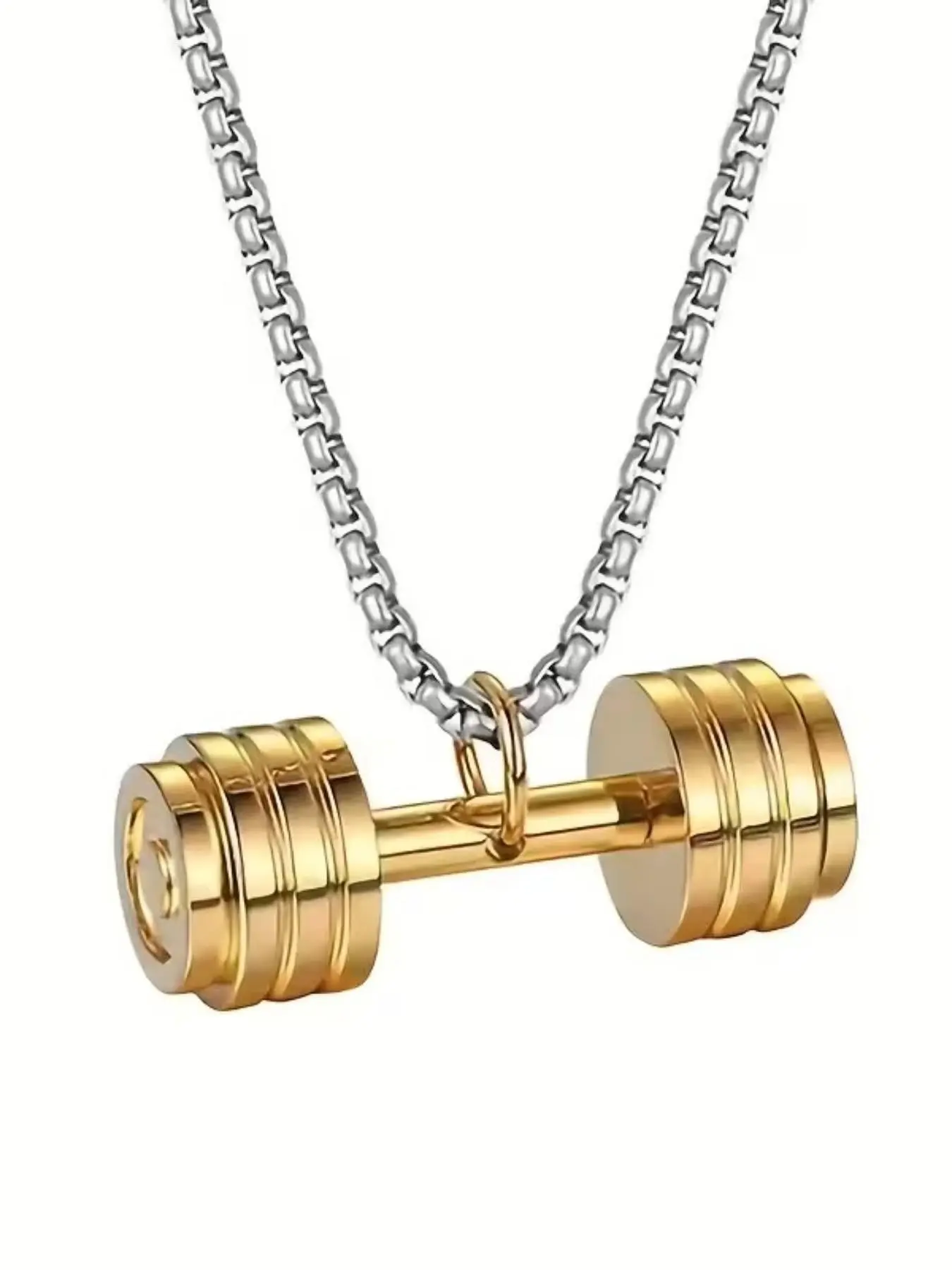 New Fitness Dumbbell Titanium Steel Men's Alloy Necklace, Stainless Steel Pendant, Non-Fading Jewelry, Hip Hop Unique Accessories