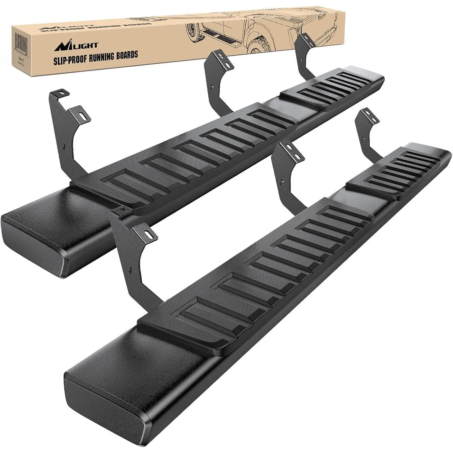 Nilight Running Boards for 2007-2021 Toyota Tundra Double Cab 2 Full-Size Door & 2 Half-Size Door 6 Inch Side Step Nerf Bars Stainless Steel Black, 1 Pack Of Accessories, 2 X Running Boards