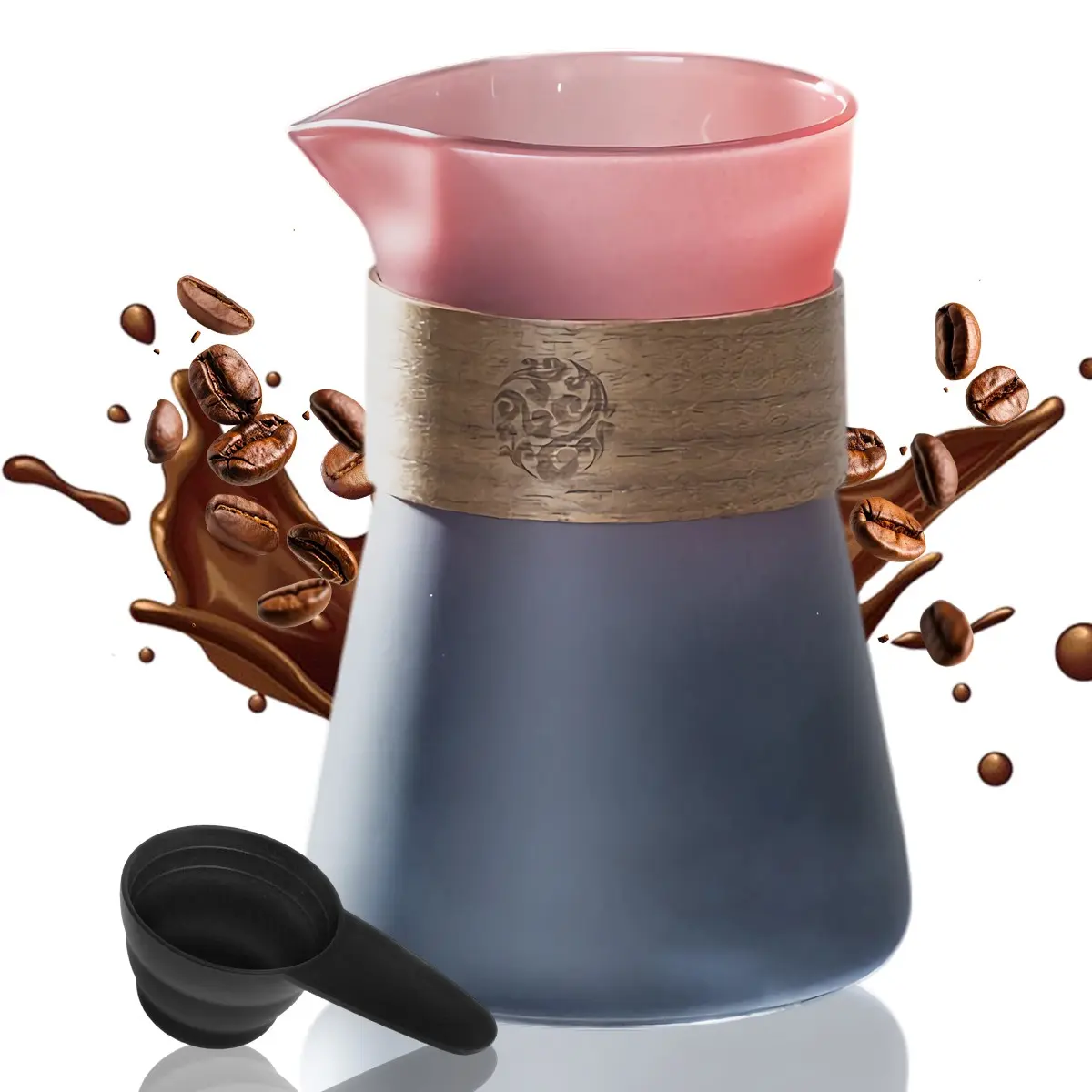 Glass Coffee Carafe with Wood Heat-Resistant Layer, 16.9oz/500ML Coffee Decanter, Coffee Server for Pour Over, Includes Coffee Spoon, Glass Coffee Pot