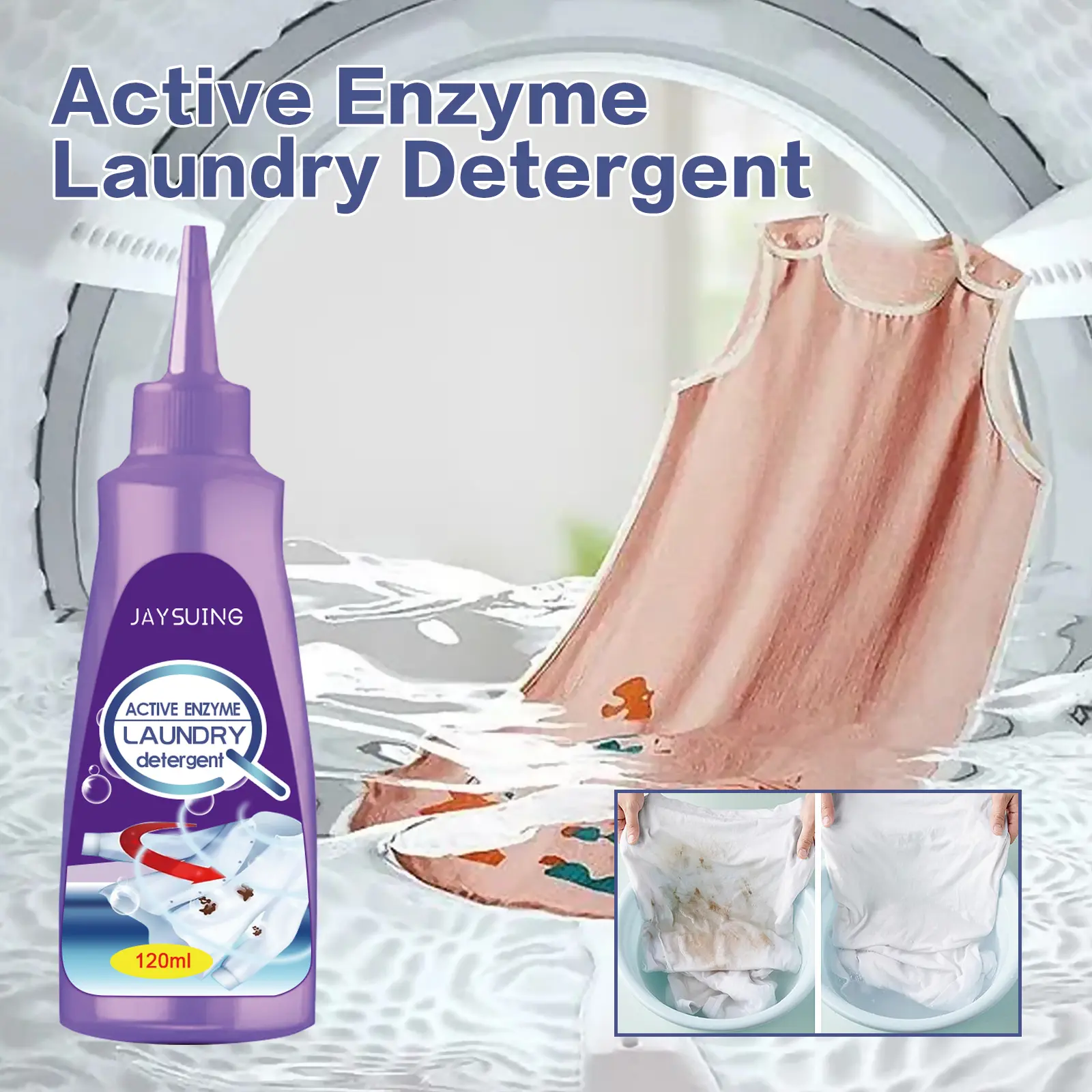 JAYSUING 120ml (4 fl oz) Active Enzyme Laundry Detergent Single Unit - Fabric Stain Remover, Pour-On All-Purpose Cleaner, Spill Cleanup, Surface Cleaner with Baking Soda, Cellulase for Clothes, Fabric Sofa, Fabric Stain Remover All-Purpose Cleaners, Pour-