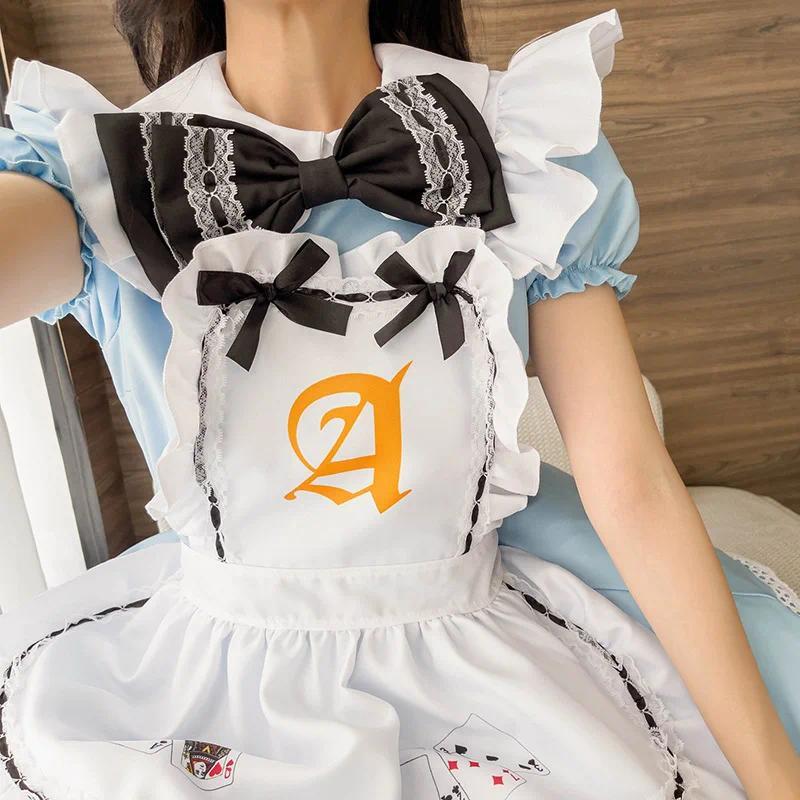 Lolita Maid Dress Costumes Blue Alice Playing Cards Cosplay For Girls Woman Waitress Alice Poker Maid Party Stage Costume