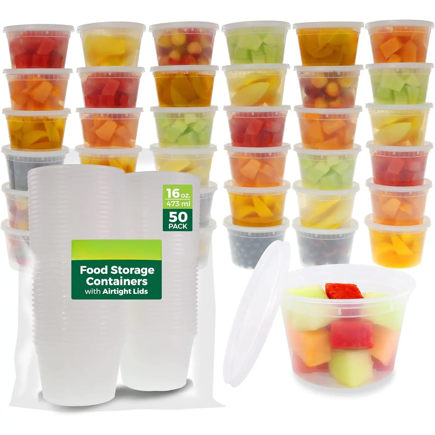 Food Storage Containers [50 Set] 16 oz Plastic Deli Containers with Lids, Slime, Soup, Meal Prep Containers |   BPA Free |   Stackable |   Leakproof |   Microwave/Dishwasher/Freezer Safe